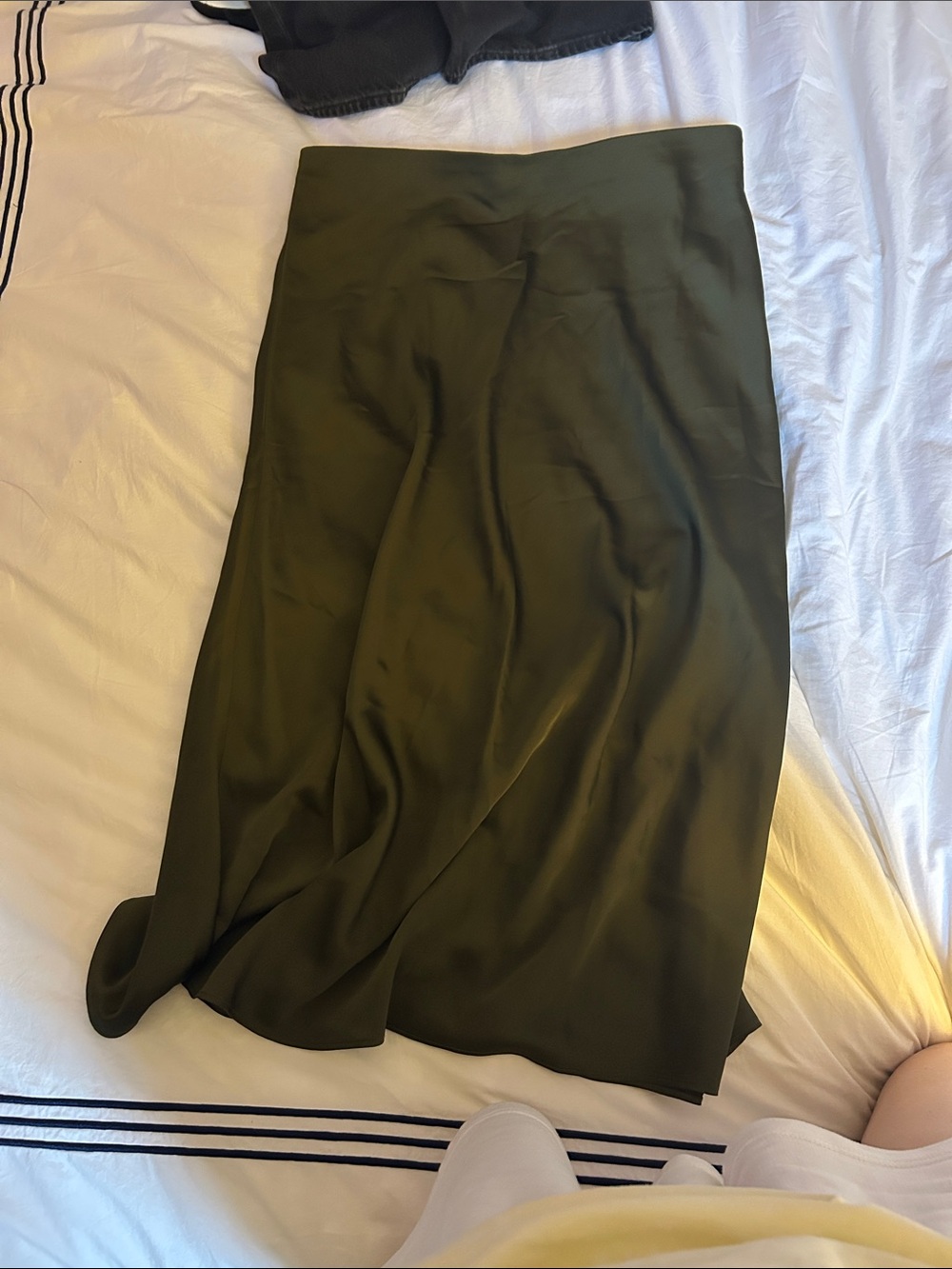 jcrew Olive Green Satin Midi Skirt